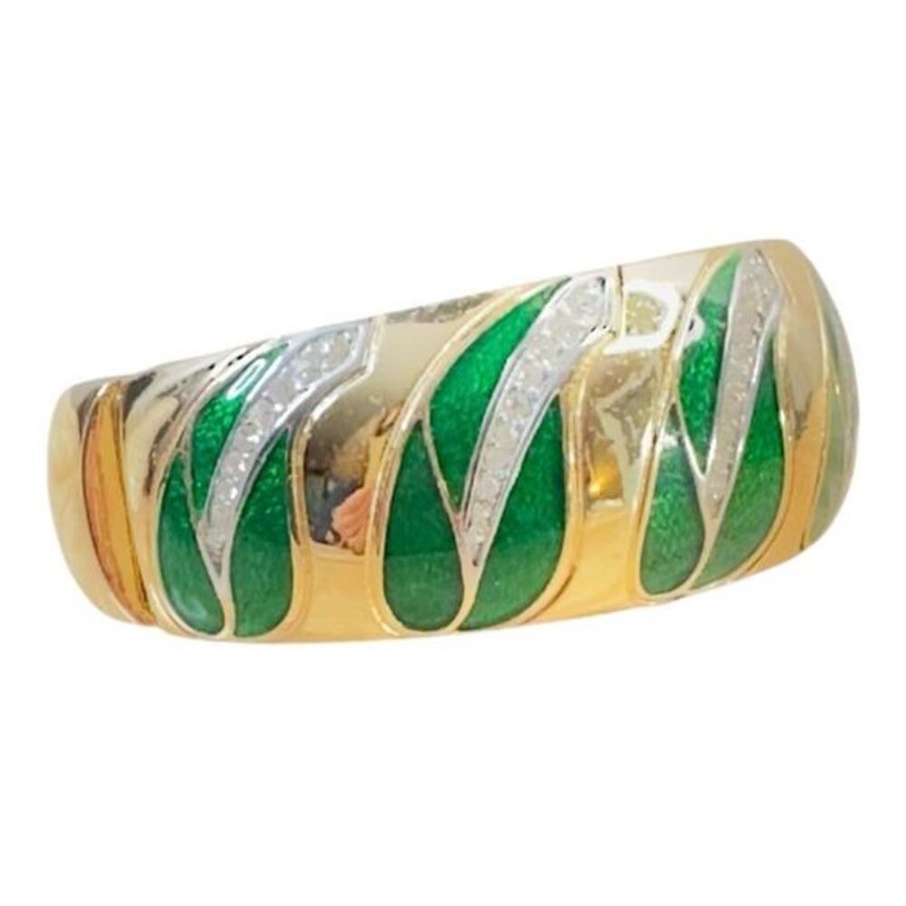 Christian Dior Bracelet Gold Tone Clear Rhinestone Green Enamel Sz 6.5 - Picture 4 of 16